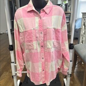 Pink and Cream Plaid Button-Up Shirt